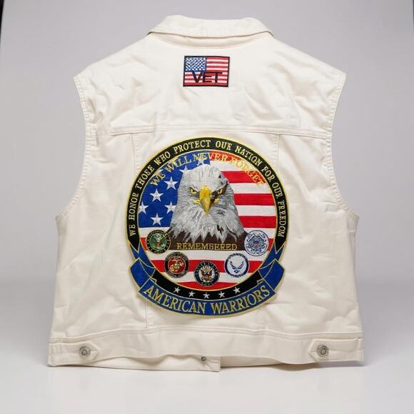 Patriotic Eagle Flag Patchwork Vest 3XL Men’s Denim Look USA Military Veteran - Picture 1 of 12
